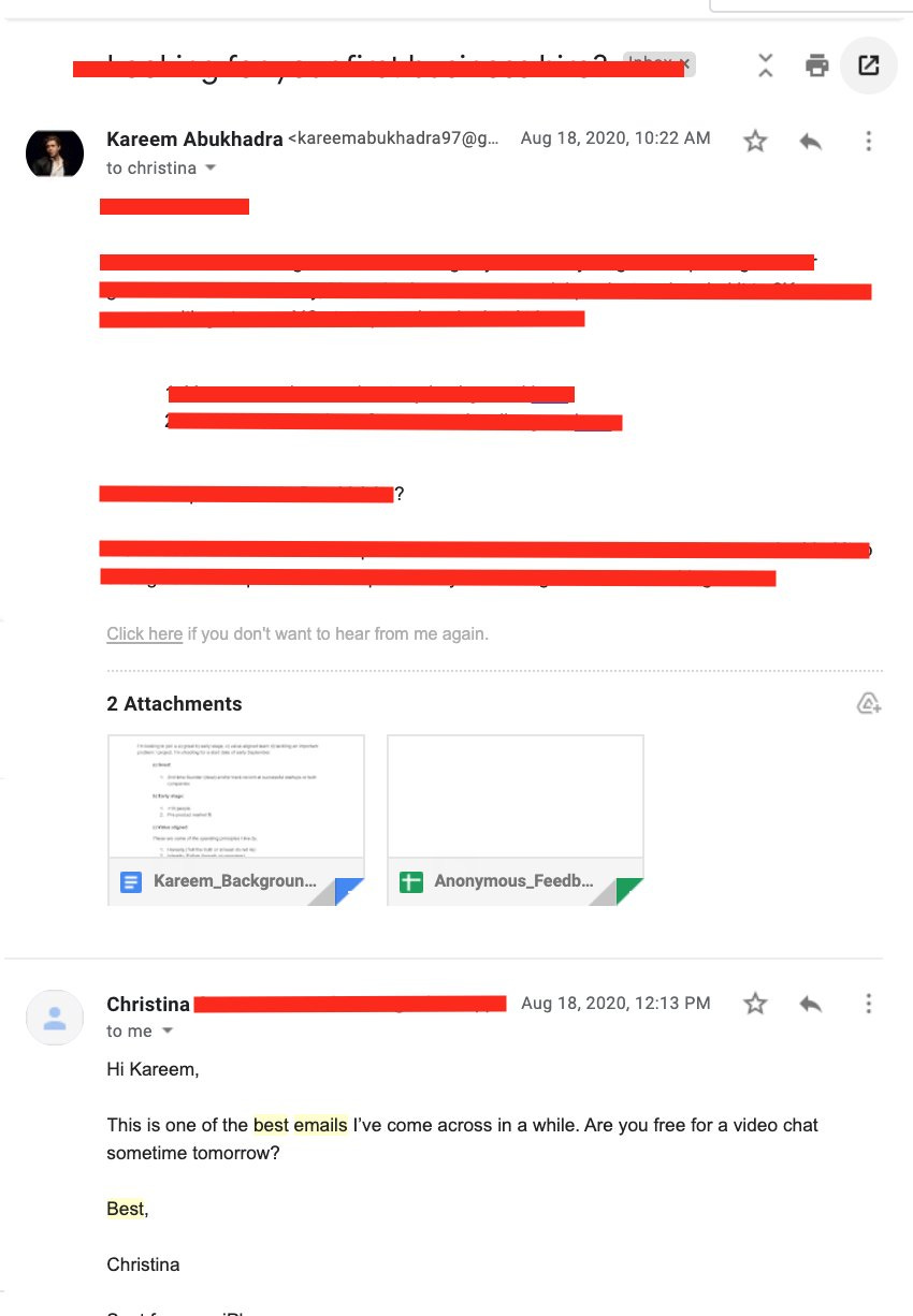 The cold email written into the campaign tool