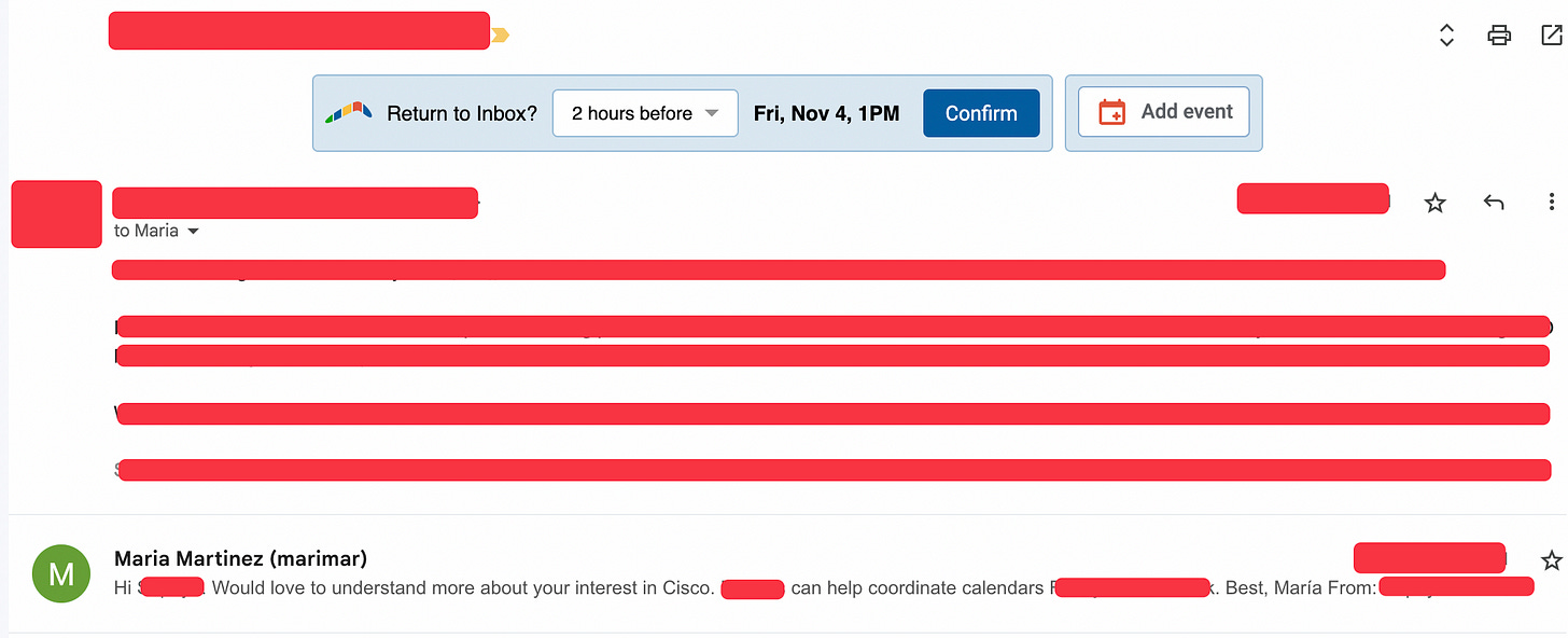 Email thread with the COO of Cisco